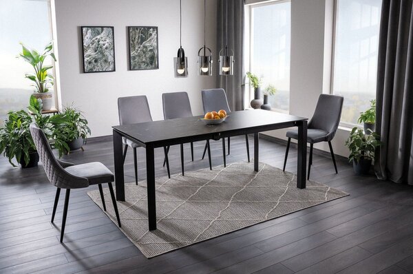 Masa extensibila METROPOL CERAMIC, sticla/ceramica, negru, 120-180x80x76 cm