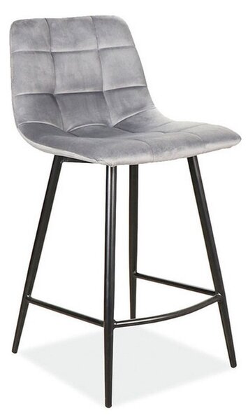 Scaun bar MILA H-2, stofa catifelata gri/negru, 43x40x87 cm