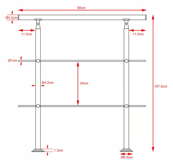Deuba Balustradă pentru scări 2 bare transversale - 80 cm