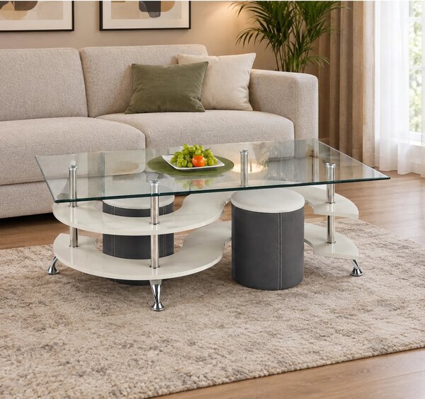 Set masa cafea cu tabureti NINA 5, transparent/crom, 130x70x42 cm