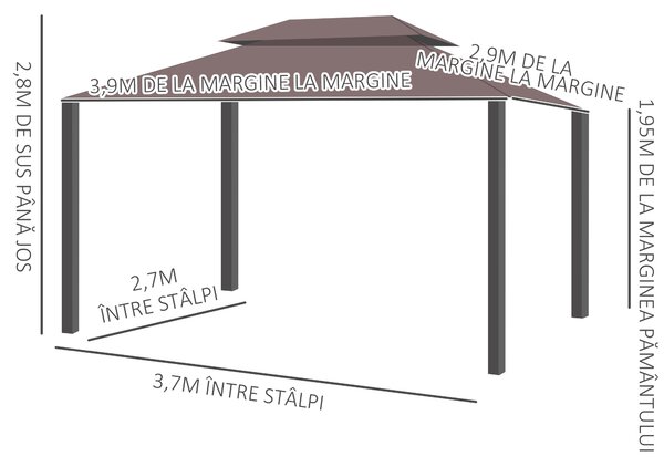 Outsunny Foisor Gradina pliabil cu Plasa de tantari si Acoperis dublu,3x4m Cafeniu | Aosom Romania