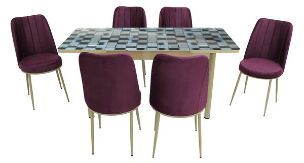 Set Masă Extensibilă Safir Cu 6 Scaune Mov