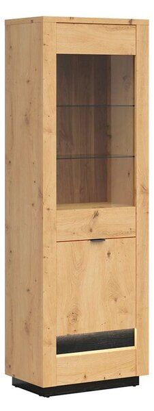 Vitrina OSTIA, stejar artizanal/negru, PAL/sticla, cu iluminare LED, 6
