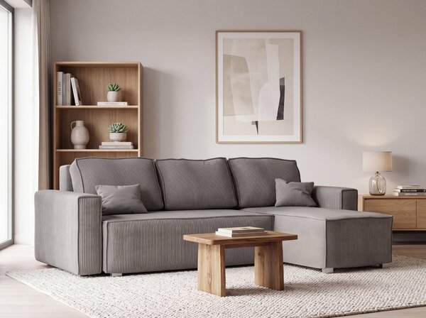 Canapea colt extensibila SMART COSARO gri deschis, cu colt bilateral + 2 perne CADOU