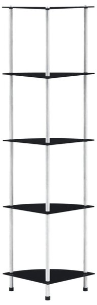 Raft cu 5 niveluri, negru, 30 x 30 x 130 cm, sticlă securizată