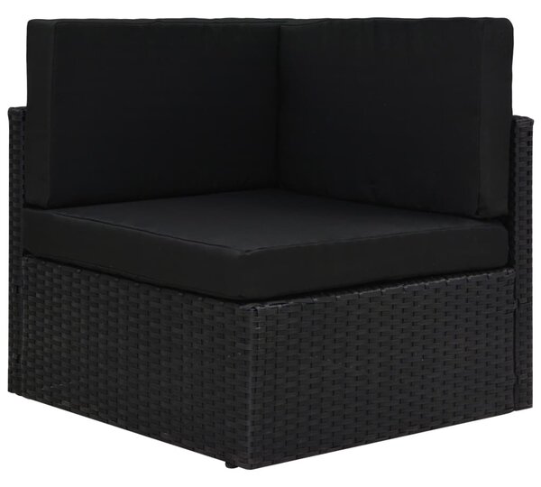 Canapea de colț modulară, negru, poliratan