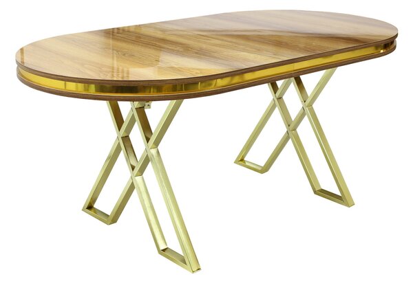 Set masă Ovală Julia Nuc cu 6 scaune Alexa Verde Gold