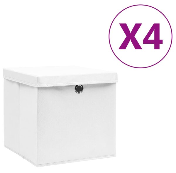 Cutii depozitare cu capace, 4 buc., alb, 28x28x28 cm