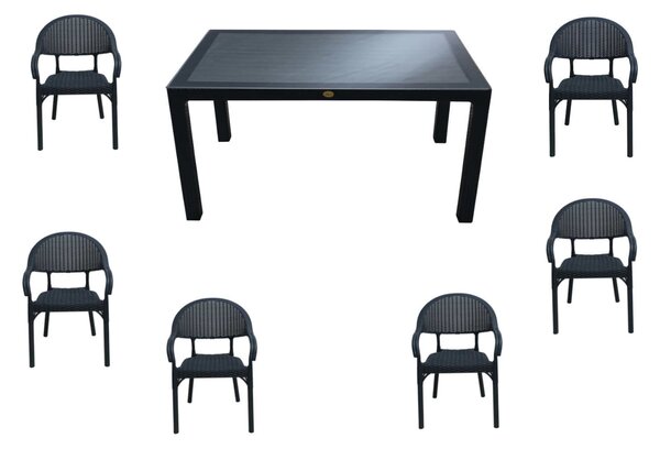 Set masă grădină Caliope cu Geam tip ratan 90x150 cu 6 scaune