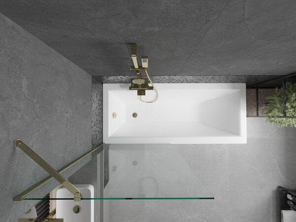 Mexen Next, paravan de baie 1 aripă 80 x 150 cm, aripă fixă, sticlă transparentă de 6 mm, profil auriu, 895-080-000-00-00-50