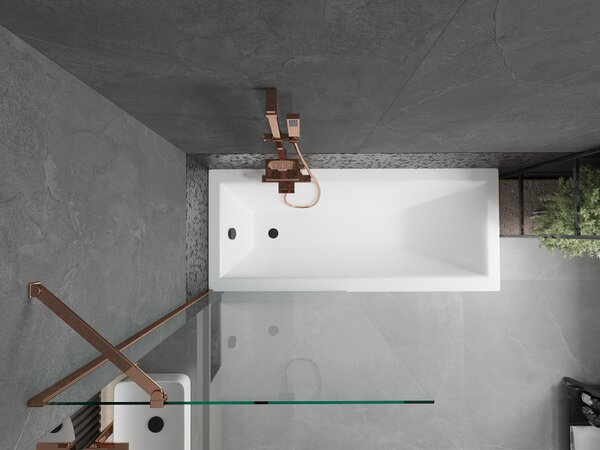 Mexen Next, paravan de baie 1 aripă 80 x 150 cm, aripă fixă, sticlă transparentă de 6 mm, profil auriu roz, 895-080-000-00-00-60