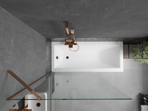 Mexen Next, paravan de baie 1 aripă 90 x 150 cm, aripă fixă, sticlă transparentă de 6 mm, profil auriu roz, 895-090-000-00-00-60