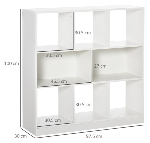 HOMCOM Bibliotecă Raft cu 8 Compartimente, Bibliotecă Modernă pentru Camera de Zi, Dormitor, Birou, 97.5x30x100 cm, Alb | Aosom Romania