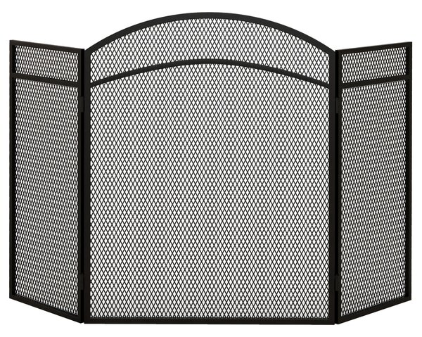 HOMCOM Paravan Anti-Scântei Pliabil cu 3 Panouri pentru Șemineu, Grilaj Metalic, 96x60 cm, Negru | Aosom Romania