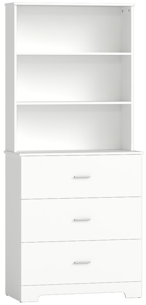 Bibliotecă HOMCOM cu 3 rafturi deschise și 3 sertare, din lemn, 79x39.5x182.2 cm, Alb | Aosom Romania