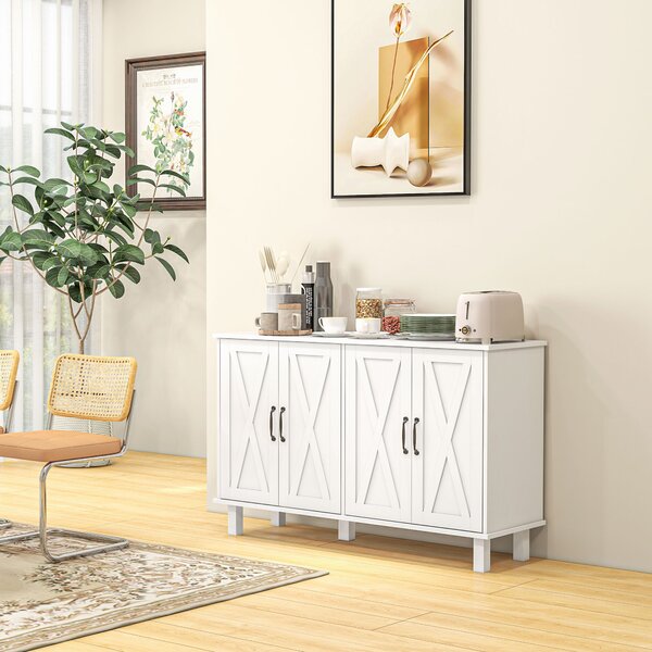 Dulap multifuncțional MDF cu 4 nivele cu 2 rafturi reglabile pentru sufragerie, bucătărie și intrare, 120x37x75 cm, alb HOMCOM | Aosom Romania