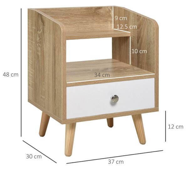HOMCOM Noptieră cu Sertar și Raft, Mobilier Compact pentru Dormitor sau Sufragerie, Economie Spațiu, Lemn, Alb | Aosom Romania