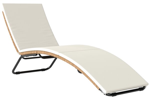 Outsunny Șezlong din Ratan Forma S cu Pernă, Șezlong de Grădină cu Structură din Oțel, pentru Terasă, Plajă, Piscină, Grădină, 175x57x80cm, Crem | Aosom Romania