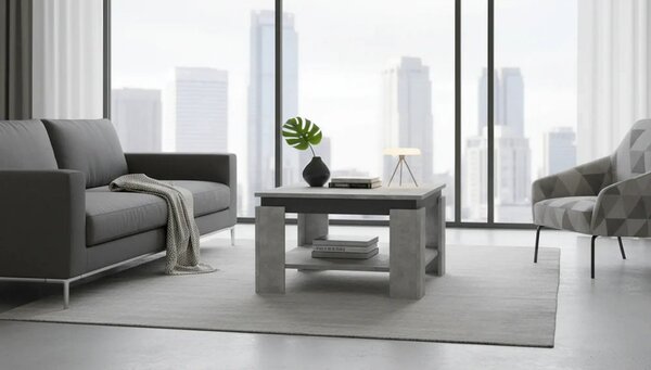 Masuta cafea LEJSY, gri beton/gri grafit, 68x68x41 cm