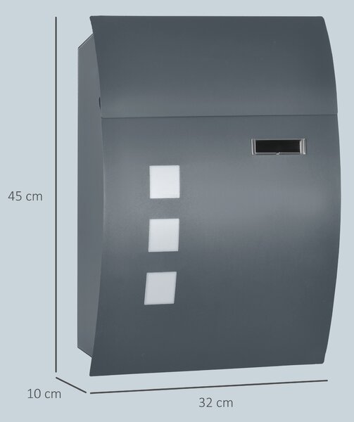 HOMCOM Cutie Postala Curbata din Otel Zincat cu 3 Fante si 2 Chei de Securitate incluse, 45x10x32 cm, Gri | Aosom Romania