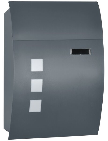 HOMCOM Cutie Postala Curbata din Otel Zincat cu 3 Fante si 2 Chei de Securitate incluse, 45x10x32 cm, Gri | Aosom Romania
