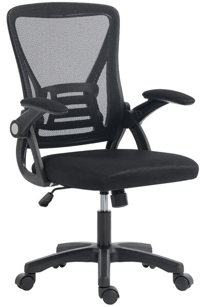 HOMCOM Scaun de Birou din Plasă cu Brațe Rabatabile, Suport Lombar, 59,5 x 56 x 103 cm, Negru | Aosom Romania