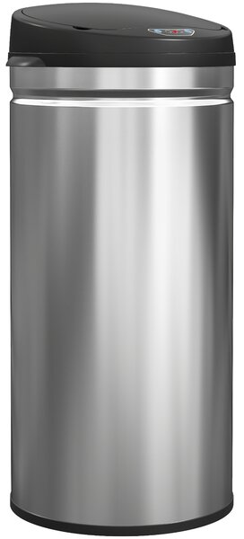Coș de gunoi HOMCOM de 42L cu Senzor de Mișcare și Deschidere Automată, din Oțel Inoxidabil și ABS, 30.5x30.5x68 cm, Negru și Argintiu | Aosom Romania