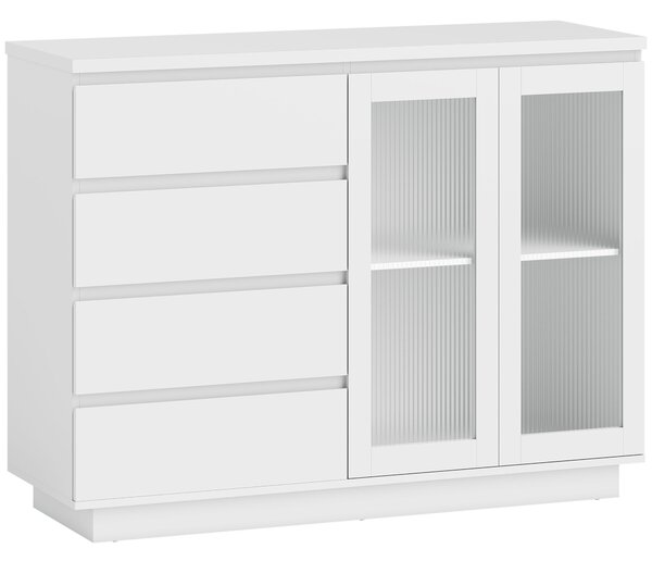 HOMCOM Bufet din Lemn cu 4 Sertare și Dulap cu Uși de Sticlă și Rafturi Reglabile, 120x40x91 cm, Alb | Aosom Romania