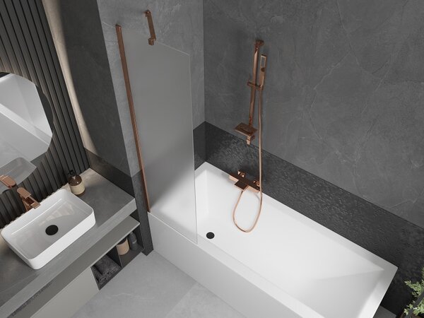 Mexen Next, paravan de baie 1 aripă 50 x 150 cm, aripă fixă, sticlă mată 6 mm, profil auriu roz, 895-050-000-00-30-60
