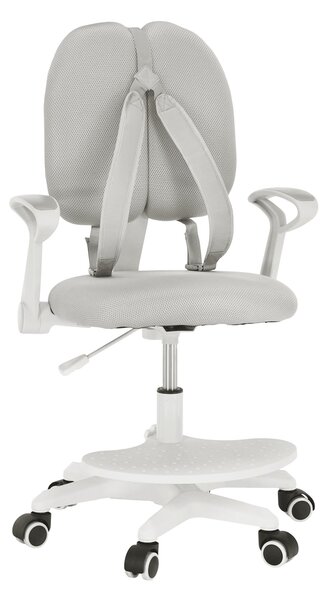 Scaun birou copii ANAIS, alb/gri, plastic/plasa, 58x55x83-102 cm