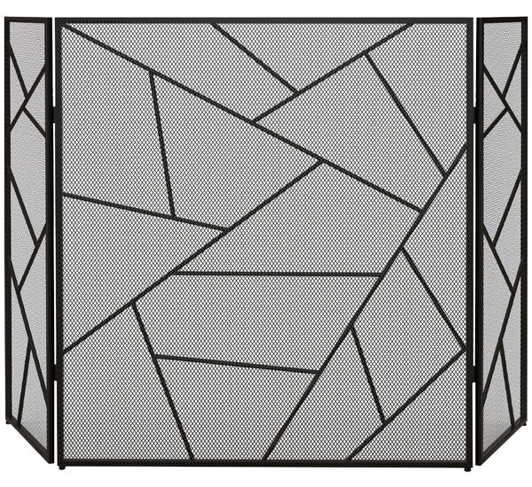 HOMCOM Paravan Pliabil Anti-Scântei pentru Șemineu cu 3 Panouri, 135x1,2x85 cm, Negru | Aosom Romania