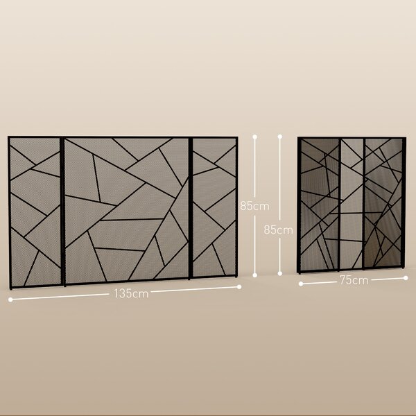 HOMCOM Paravan Pliabil Anti-Scântei pentru Șemineu cu 3 Panouri, 135x1,2x85 cm, Negru | Aosom Romania