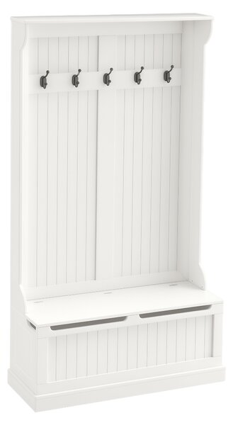 HOMCOM Cuier de Podea cu Bancă pentru Pantofi și 5 Cârlige, MDF, 96L x 34I x 179,7Î cm, Crem | Aosom Romania