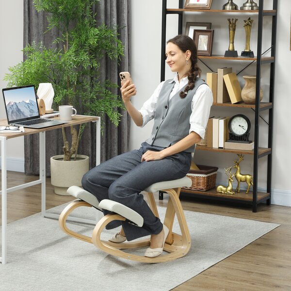 HOMCOM Sedia Inginocchiatoio in Tessuto Effetto Lino e Legno di Betulla Crema | Aosom Romania