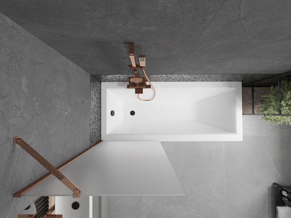 Mexen Next, paravan de baie 1 aripă 70 x 150 cm, aripă fixă, sticlă mată 6 mm, profil auriu roz, 895-070-000-00-30-60