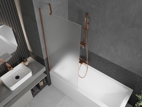 Mexen Next, paravan de baie 1 aripă 80 x 150 cm, aripă fixă, sticlă mată 6 mm, profil auriu roz, 895-080-000-00-30-60
