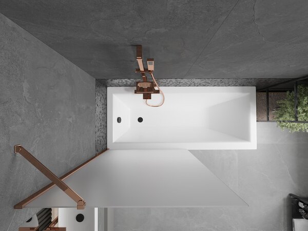 Mexen Next, paravan de baie 1 aripă 90 x 150 cm, aripă fixă, sticlă mată 6 mm, profil auriu roz, 895-090-000-00-30-60