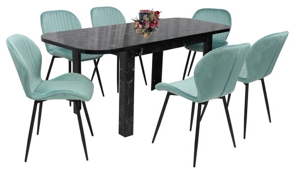 Set masă extensibilă Roma Negru cu 6 Scaune Opal Verde Fistic