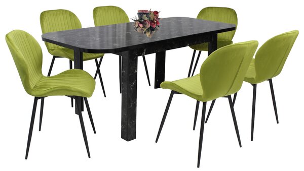 Set masă extensibilă Roma Negru cu 6 Scaune Opal Olive
