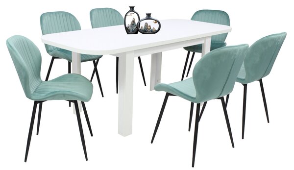 Set masă extensibilă Roma Albă cu 6 Scaune Opal Verde Fistic