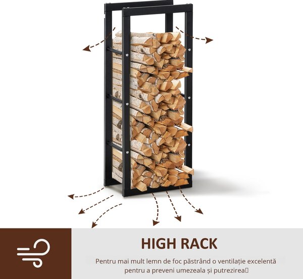 Raft pentru Lemne pentru interior/exterior, din fier, Negru, 40x25x100cm HOMCOM | Aosom Romania