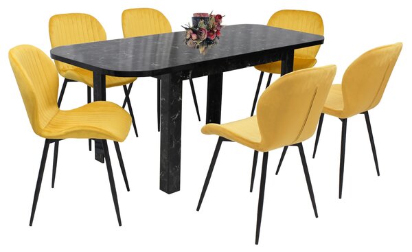 Set masă extensibilă Roma Negru cu 6 Scaune Opal Galben