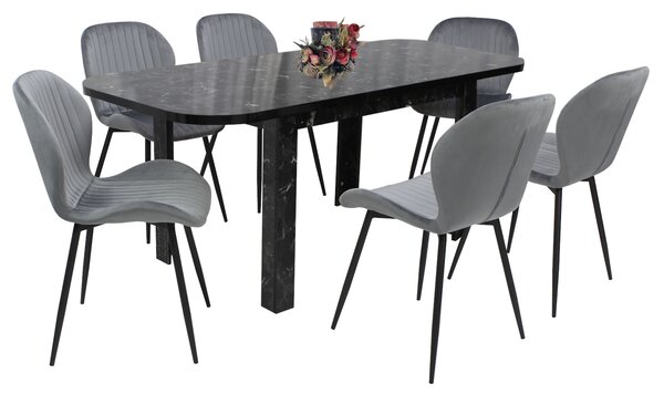 Set masă extensibilă Roma Negru cu 6 Scaune Opal Gri