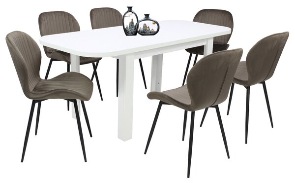 Set masă extensibilă Roma Albă cu 6 Scaune Opal Maro