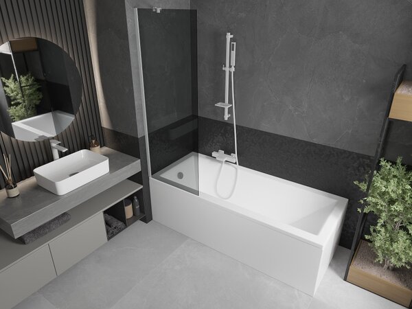 Mexen Next, paravan de baie 1 aripă 60 x 150 cm, aripă fixă, sticlă gri 6 mm, profil alb, 895-060-000-00-40-20