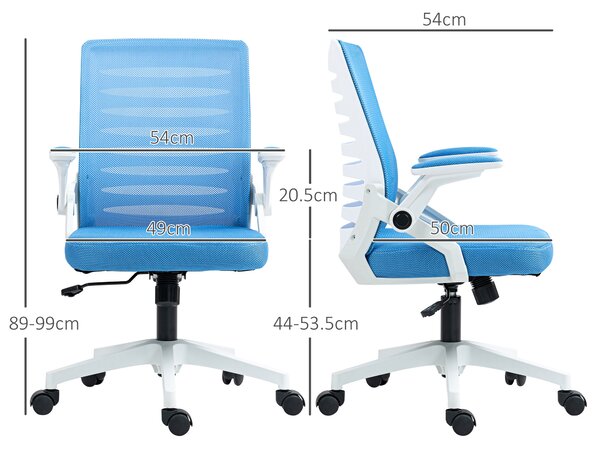 Vinsetto Scaun Ergonomic Reglabil pe Înălțime cu Cotiere de Ridicare, Scaun de Birou Pivotant din Poliester, 54x54x89-99 cm, Albastru | Aosom Romania