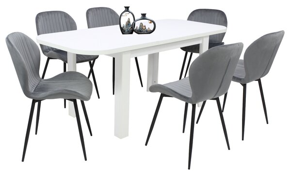 Set masă extensibilă Roma Albă cu 6 Scaune Opal Gri
