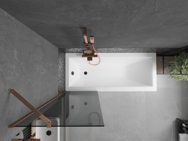 Mexen Next, paravan de baie 1 aripă 60 x 150 cm, aripă fixă, sticlă gri 6 mm, profil auriu roz, 895-060-000-00-40-60