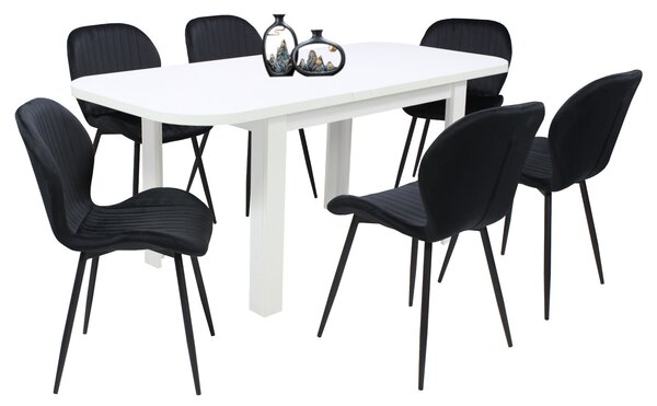 Set masă extensibilă Roma Albă cu 6 Scaune Opal Negru