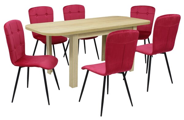Set masă extensibilă Roma Stejar cu 6 Scaune Luca Roșu Fucsia